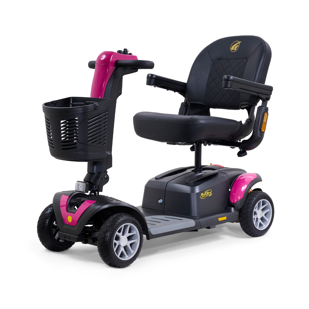 Golden Tech Buzzaround LX Extreme Luxury Full Size Travel Mobility Scooter - 4 Wheel - Pink front left